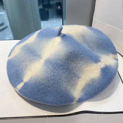 2021 New Tie-dye Fine Wool Beret Women Berets Ladies Trendy Painter Hat Warm Gardening Walking Cap Lolita Beret