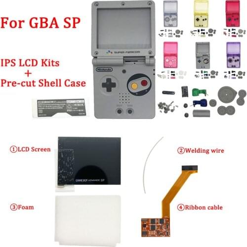 New Clear Color & SFC Pre Cut Shell with V2 IPS Screen LCD Kits for GBA SP shell transparent for gbasp ips v2 Backlight Screen