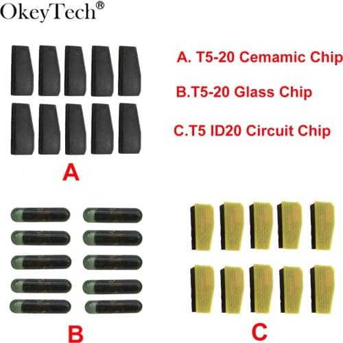 OkeyTech 10pcs/lot New ID T5-20 ID20 Transponder Chip Blank Carbon T5 Cloneable Chip For Car Key Cemamic T5 Glass Ceramics Chip