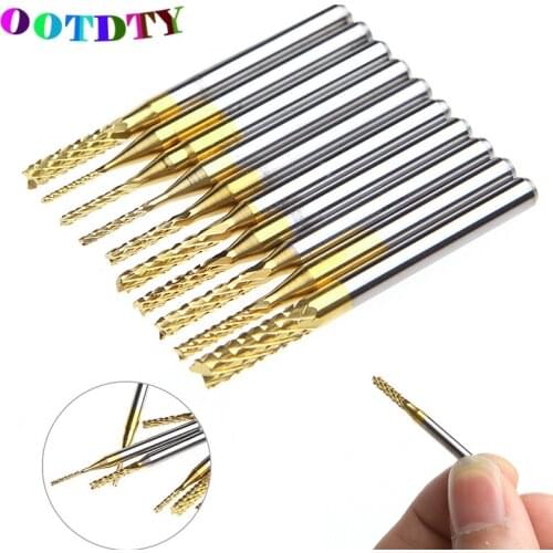 OOTDTY 10Pcs/set 1/8'' 0.8-3.175mm PCB Drill Bit Engraving Cutter Rotary CNC End Mill Set Drop Shipping Support