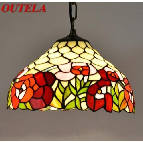 OUTELA Tiffany Pendant Light Contemporary LED Colorful Lamp Fixtures Decorative For Home Dining Room