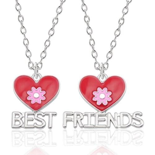 BUDROVKY Korean-style BEST FRIENDS Heart-shaped Girlfriends Flower Necklace Pink Flower Cute Ornaments Wholesale