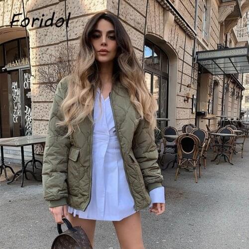 Foridol Argyle Parkas Coat Women Winter Jacket Oversized Casual Army Green Coat Pockets Zipper 2021 Abrigo Manteau Femme Coat