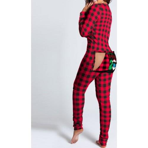 2021 New Year Christmas Functional Buttoned Flap Patchwork Printed Adults Pajamas Suit Womens Homewear Detachable Jumpsuits