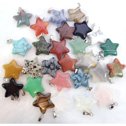 Natural stone Quartz crystal Turquoises aventurine tiger eye star pendant for diy Jewelry making necklace Accessories 30pcs