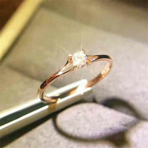 Luxury Jewelry Rose Gold Round White Zircon Engagement Wedding Bridal Ring Size 5 6 7 8 9 10
