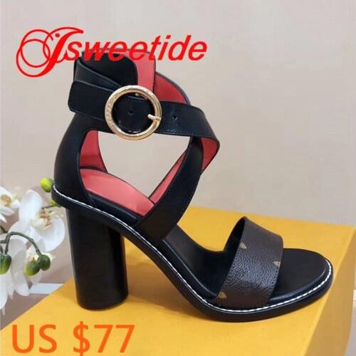 Women Genuine Leather High-end brand Comfortable Sandals Summer Thick Heels Foot Women Cross strap New Designer brand Sandals
