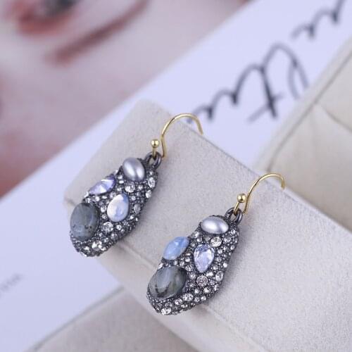 Secret black irregular stone color drop gemstone fashion earrings