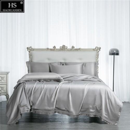 Silver Grey Fashion Double Lines Design 4Pieces Bedding Sets Tencel Lyocell Super Silky Soft Pillowcase Duvet Cover Bed Sheet