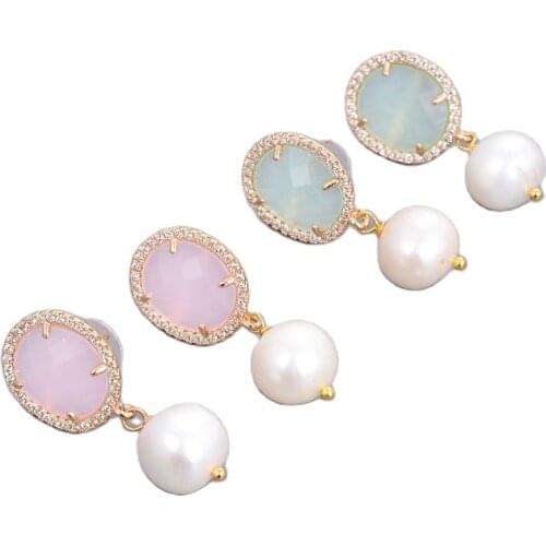 GG Jewelry White Pearl Green Pink Aqua Green Cat Eye Earrings