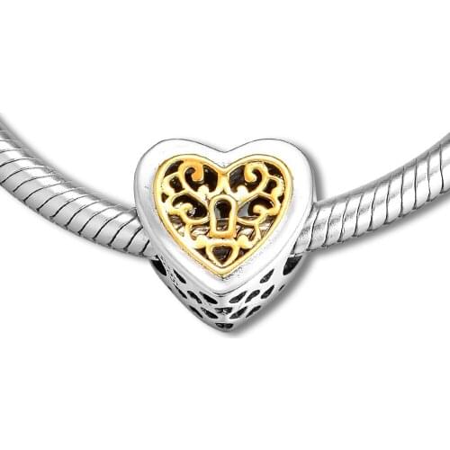 Fits Pandora Bracelet Locked Hearts Charm Genuine 925 Sterling Silver Beads for Jewelry Making kralen abalorios Wholesale F262B