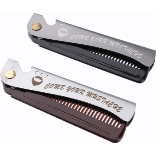 Stainless Steel Handle Folding Comb for Men Beard Mustache Shaving Shaping Wooden Comb Grooming Pocket Travel
