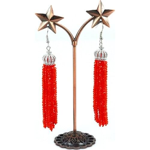 Mixed Color Beads Long Tassel Earrings For Women Gold Cubic Zirconia Crown With Ball Cap Earrings Female Fashion Earrings