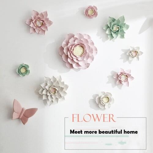 Modern Ceramic Flower Wall Hanging Ornaments Creative Livingroom Bedroom Wall Background Mural Crafts 3D Stereo Wall Sticker