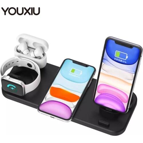 YOUXIU Qi 6 in 1 Wireless Fast Charger Stand Multi-Function Charging Holder For iPhone 11 Pro Max XS For Samsung iWatch AirPods
