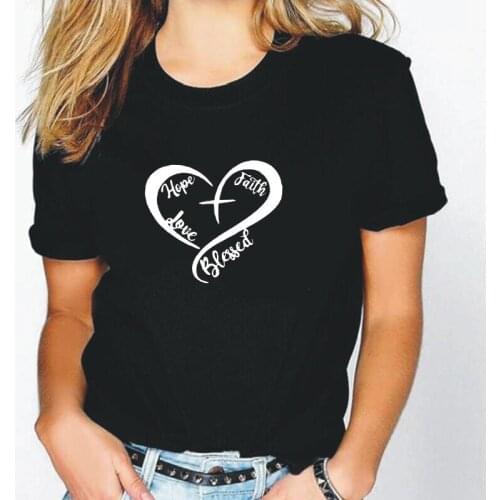Women T Shirt Hope Faith Love Blessed Heart Print Tee Shirt Femme Summer Short Sleeve Casual T Shirt Women Tops Camiseta Mujer