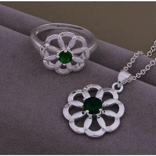 AS432 Lucky Silver Color 925 Jewelry Sets For Women Ring 591 + Necklace 906 /btkakkra Arkajira
