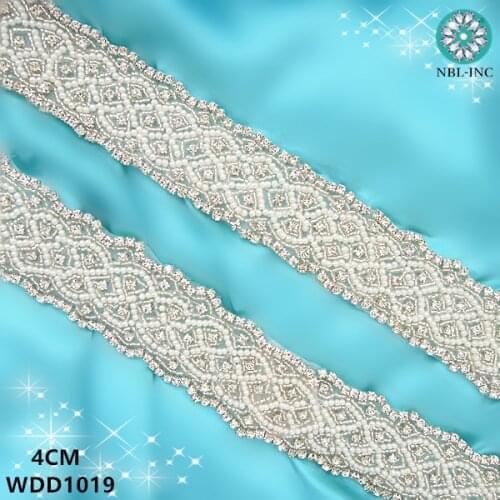 10 yards) Wholesale pearl rhinestone applique trim iron on for wedding dress WDD1019