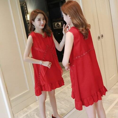 1885# Maternity Clothes Summer Chiffon Sleeveless Easy Matching Loose Stylish Dress for Pregnant Women Pregnancy Clothes