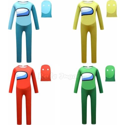 2PCS Anime Game Among Us Cosplay Costumes For Kids Boys Girls Jumpsuit &Mask Halloween Canival Party Performance Costume C42M54