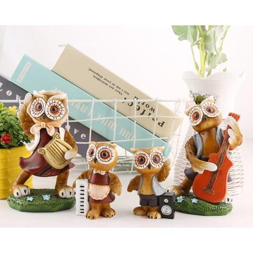 4x Resin Owl Family Sculpture Decorative Ornament Figurine Statue Decoration