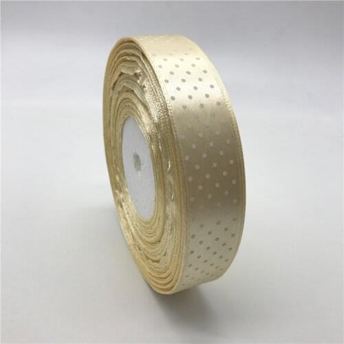 5Yards 1" 25mm Ivory Printing Polka Dot Satin Ribbon Hair Bow Christmas Wedding Decoration DIY Sewing Craft