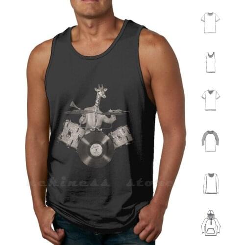 Anthropomorphic N°24 Tank Tops DIY Print Giraffe Music Drums Drummer Jazz Sound Animal Bestiary Anthropomorphic