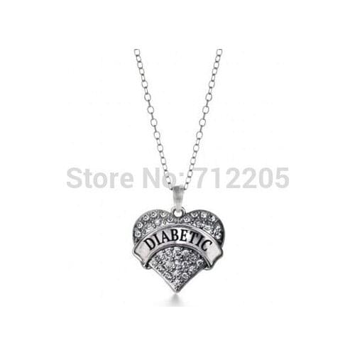 Big hearts DIABETIC crystal heart pendant necklace Family Jewelry Gift