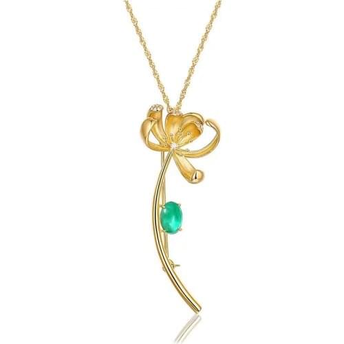 Natural emerald or sapphire flower brooch pins Free shipping 925 sterling silver 0.6ct gemstone Fine jewelry T212101