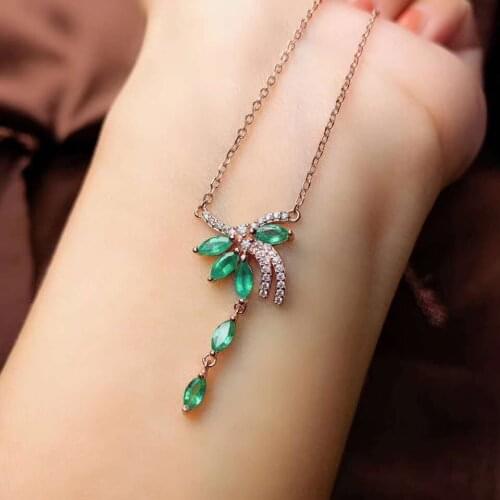 100% Natural And Real Emerald Pendant Solid S925 Sterling Silver Emerald necklace For Women Colour Gem Stone Fine Jewelry