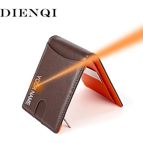 DIENQI Thin Men Card Wallet Rfid Genuine Leather Card Holder zip Coin Money Clutch Bag Unisex Portable Bifold Short Purse Walet
