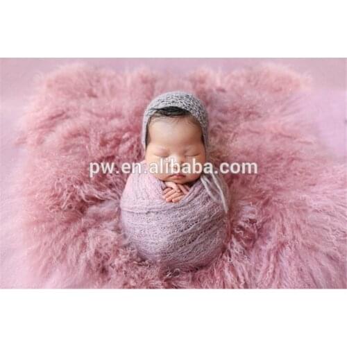 Newborn Wooden Basket Stuffer Photography Prop Fuzzy Long Hair Wool Blanket Baby Photo Prop Curly Felt Blanket