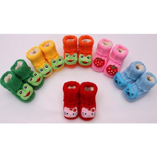 Childrens Shoes Winter Hand Knitting Strap Baby Toddler Wool Shoes High Tube Plus Velvet Warm Baby Shoes 0 - 1 Years Old