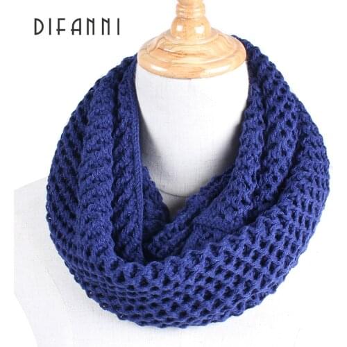 [DIFANNI]Warm Infinity Two Circle Cable Knit Cowl Neck Loop Women Unisex Winter Knitting Neck Warmer Scarf Baby Scarves wrap