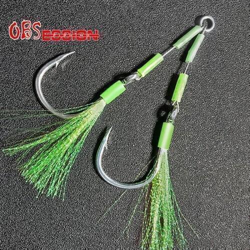 OBSESSION Twin Assist Stainless Steel Wire Hooks Glow High Carbon Steel Saltwater Deepsea Thread Feather Jigging Fishing Hooks