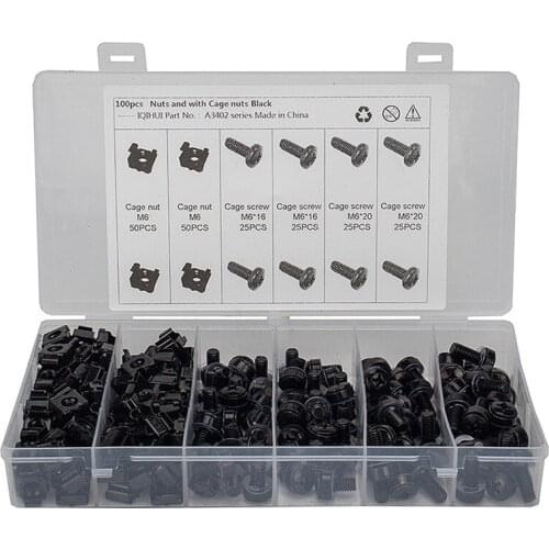 M6 (12mm) Nuts and Screw 50Pc Screw with Cage Nuts Black for Server Rack Cabinet