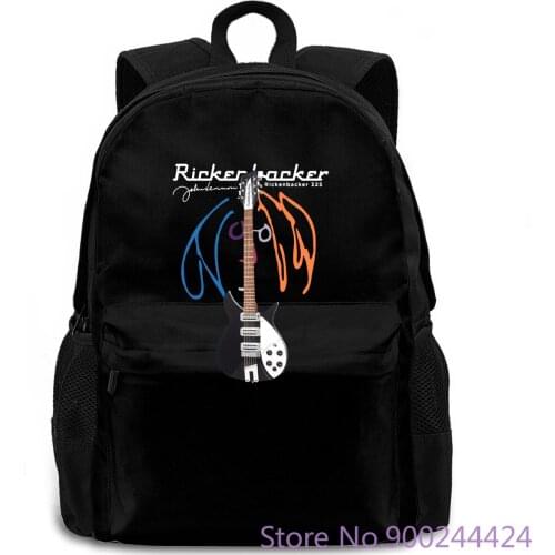John Lennon Rickenbacke Guitar Black : New Print Letters women men backpack laptop travel school adult student
