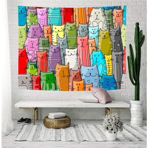 Cartoon Cat Lover Tapestry Funny Animals Kitten Decor