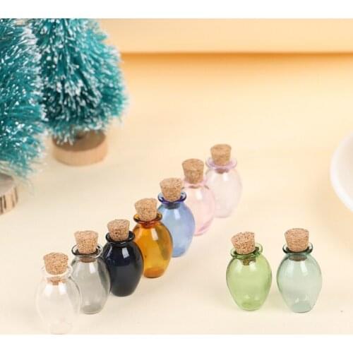 Hot sale 2Pcs 1:12 Dollhouse Miniature Glass Color Bottles Cork Bottles Tiny Jar Model For Dollhouse Decoration