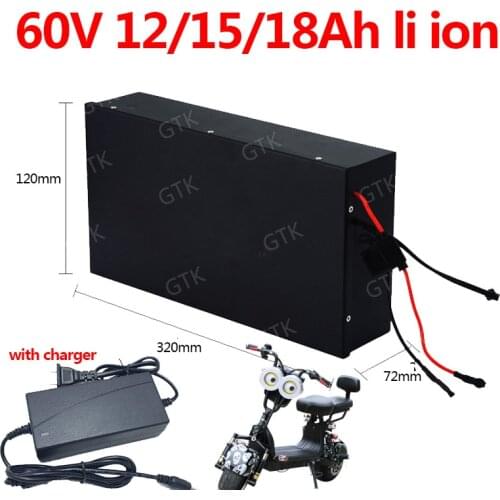 GTK 60V 18Ah Lithium-ion Battery 60v 15Ah 12Ah 18650 BMS for 1200W two Wheel Foldable citycoco scooter X10 x7 X8 + 3A charger