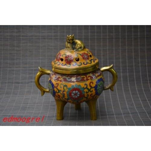 Collectable old Cloisonne&copper Incense Stove\Censer,lion, Auspicious beast,Decoration,Free Shipping