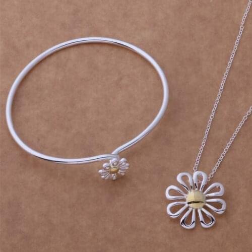 AS126 Hot Lucky Silver Color Jewelry Sets For Women Jewelry Sets Bangle 025 + Necklace 302 /dnsameza Bhmajyta