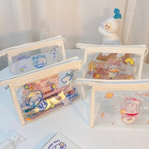 8 Colors Cosmetic Bag Transparent Quicksand Pvc Storage Bag Stationery Storage Bag Travel Makeup Tool Kits Cute Convenient