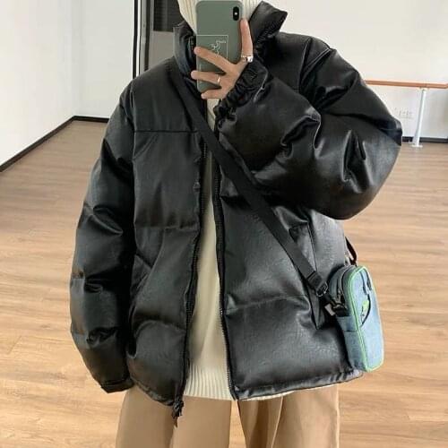 Cotton-padded jacket mens coat Korean fashion handsome cotton-padded jacket men gentleman retro black leather cotton-padded