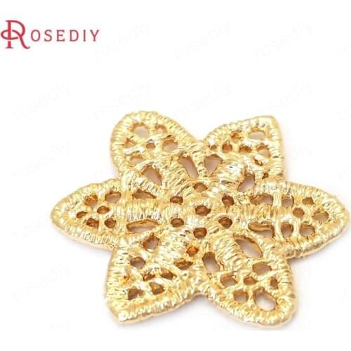 37625)10PCS 25x22MM 24K Gold Color Brass Star Flower Charms Pendants Jewelry Making Supplies Diy Findings Accessories