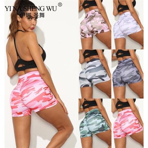 Summer Athletic Camouflage Print Biker Yoga Shorts Scrunch Bum Camo Yoga Short Womens Ruched Tights Sports Fitness Sportswear