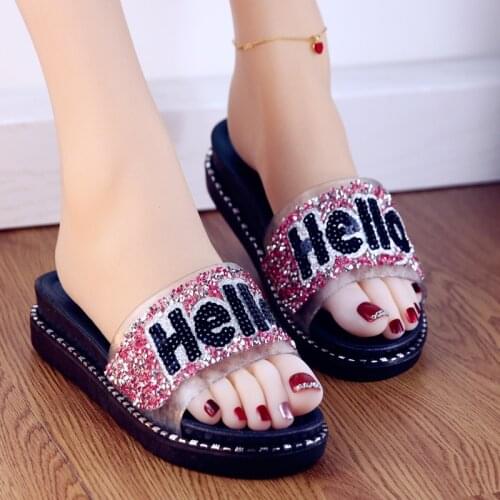 Summer fashion all-match ladys slippers 2021 new outer wear beach shoes casual non-slip thick-soled rhinestone flip-flops