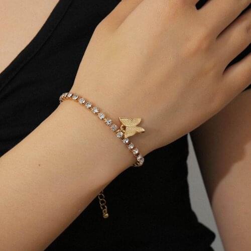 Fashion romantic butterfly tennis shining Rhinestone Bracelet exquisite female crystal pendant beach Anklet Bracelet accessories