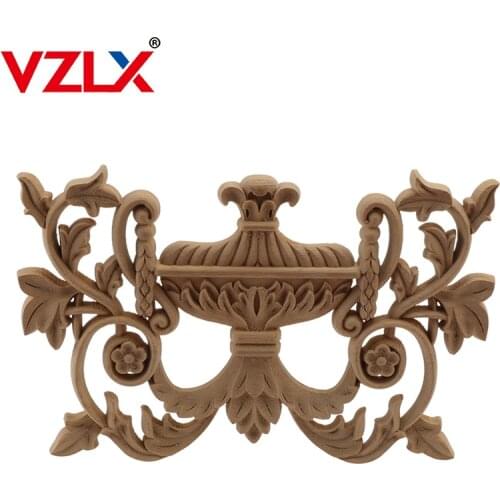 Wall Wood Carved Applique Wood Molding Decoration Frame Corner Onlay Unpainted Furniture Home Door Decor Decoration Accessories