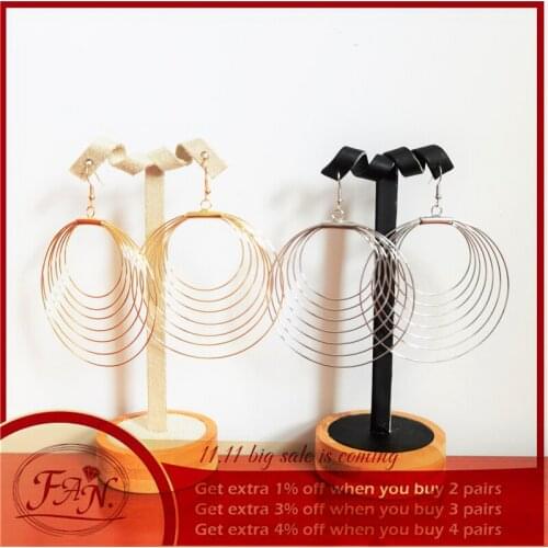 2021 New Hot Sale Nice Gift for Women Golden & Silver Color Large Simple Punk Hollow Round Fashion Drop Earrings Charming Party